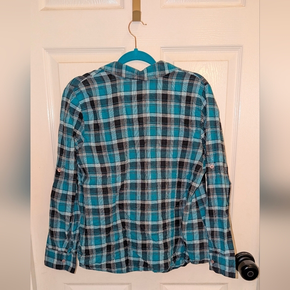 Lane Bryant Teal and Black Plaid Shirt - Picture 2 of 7